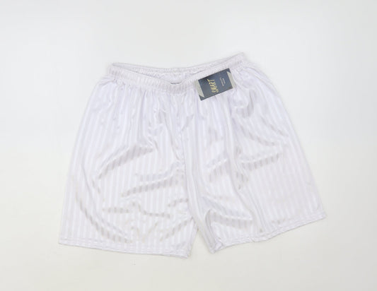 Smart Womens White Striped Polyester Sweat Shorts Size XL L6 in Regular Drawstring