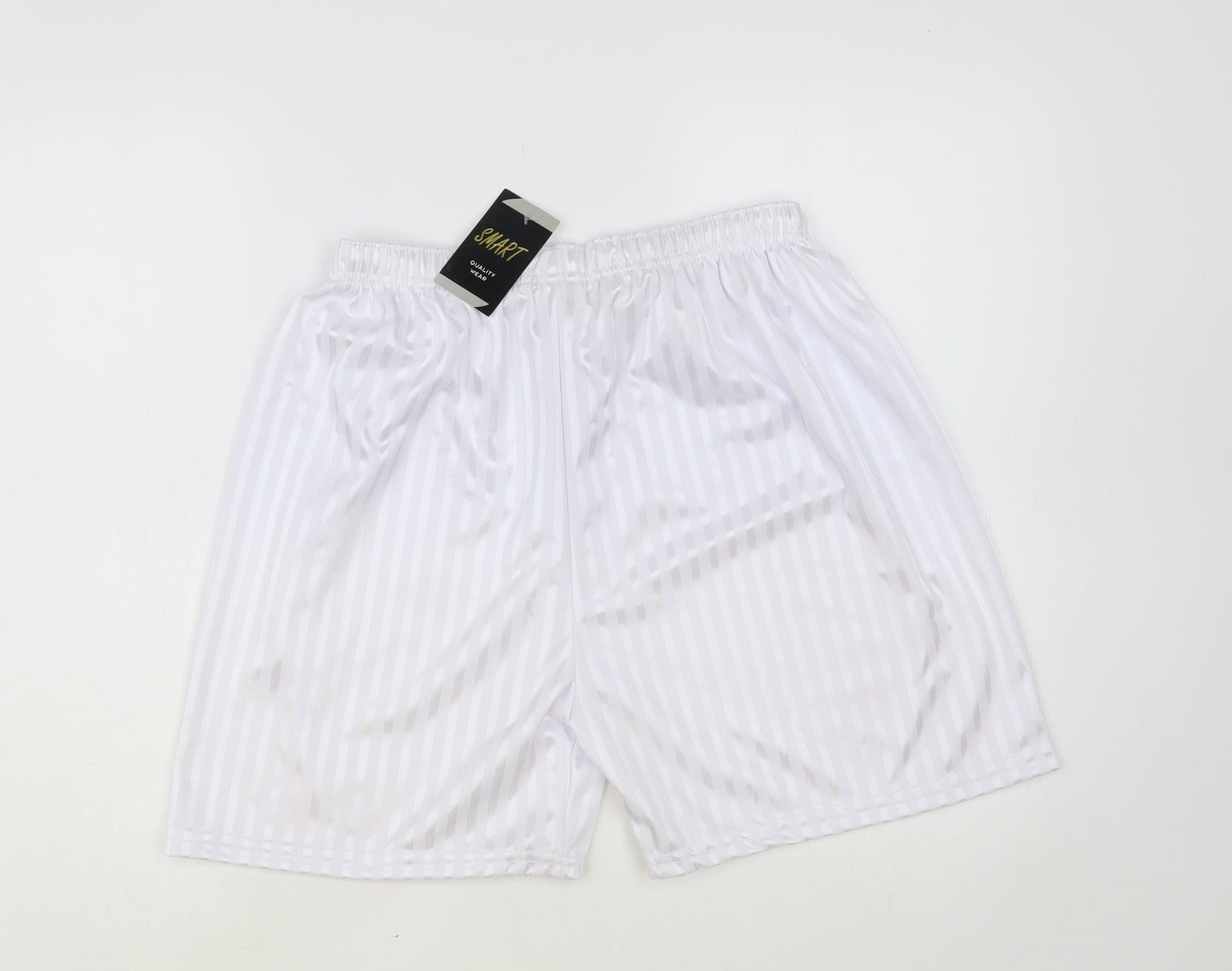 Smart Womens White Striped Polyester Sweat Shorts Size XL L6 in Regular Drawstring