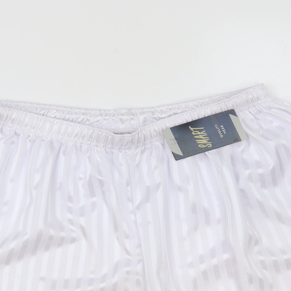 Smart Womens White Striped Polyester Sweat Shorts Size XL L6 in Regular Drawstring