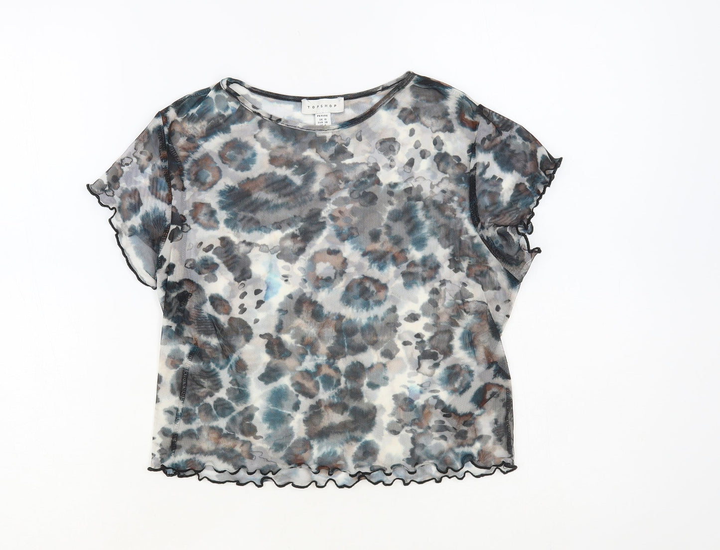 Topshop Womens Grey Animal Print Nylon Basic T-Shirt Size 10 Crew Neck