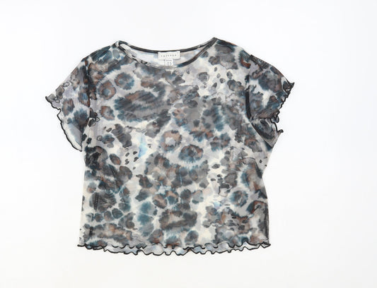 Topshop Womens Grey Animal Print Nylon Basic T-Shirt Size 10 Crew Neck
