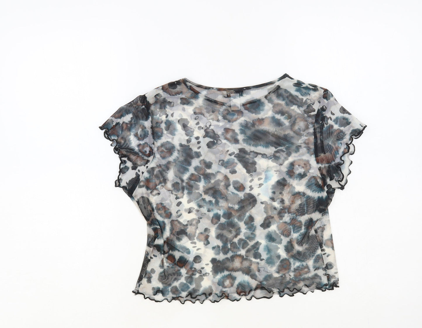 Topshop Womens Grey Animal Print Nylon Basic T-Shirt Size 10 Crew Neck