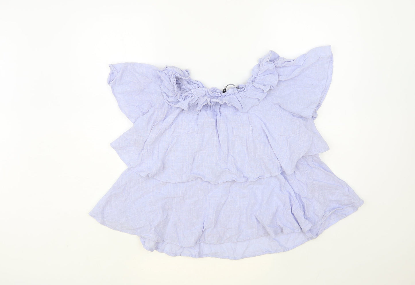 Zara Womens Blue Cotton Basic Blouse Size M Round Neck