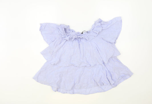 Zara Womens Blue Cotton Basic Blouse Size M Round Neck