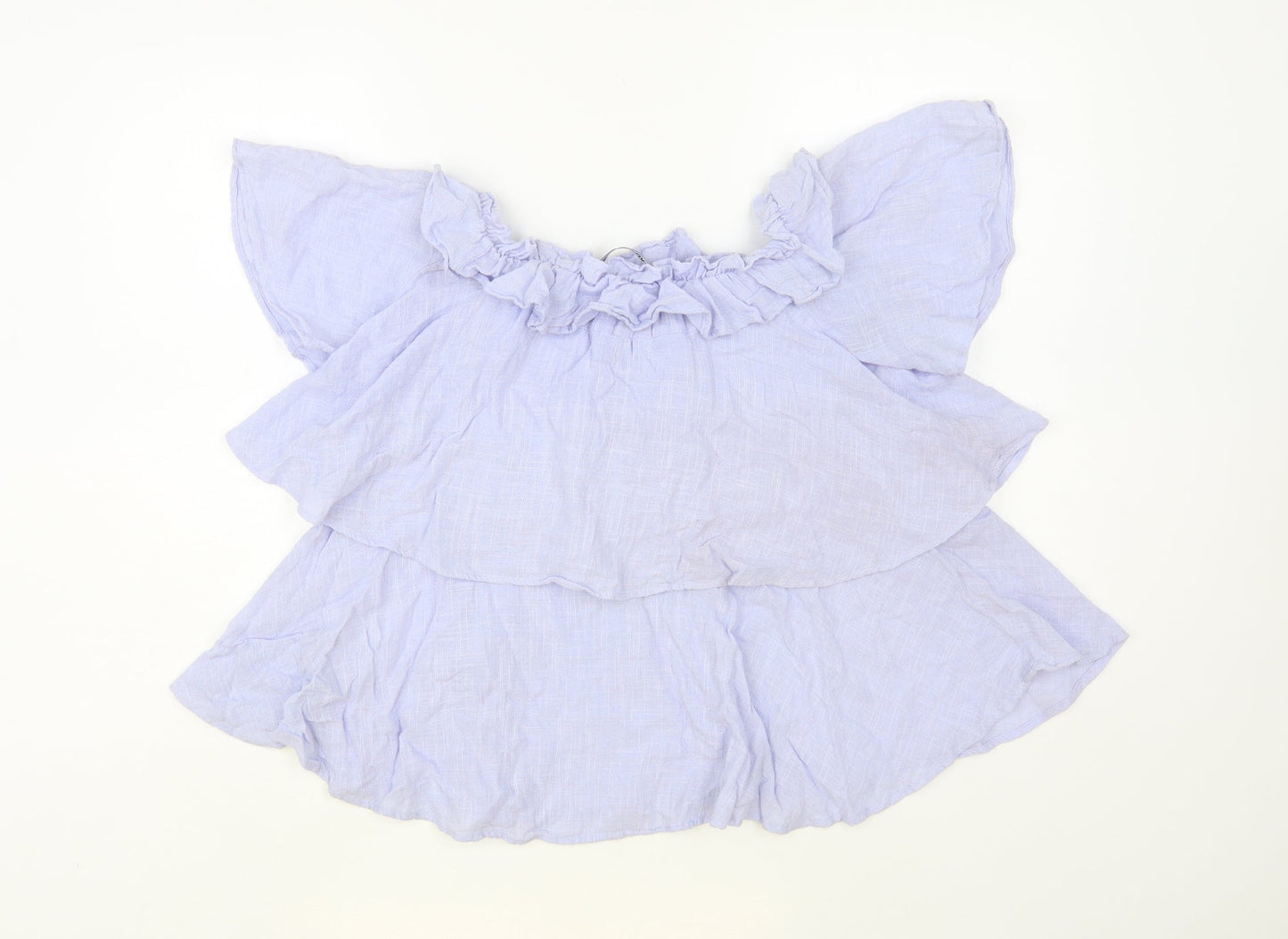 Zara Womens Blue Cotton Basic Blouse Size M Round Neck