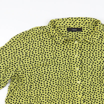 Next Womens Yellow Animal Print Viscose Basic Button-Up Size XL Collared