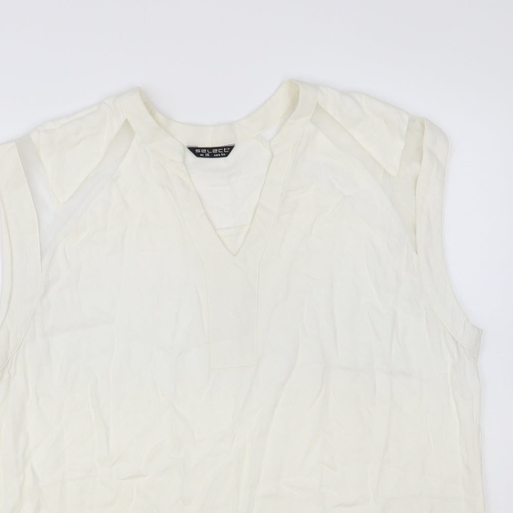 Select Womens Ivory Polyester Basic Blouse Size 16 V-Neck - Mesh Panels