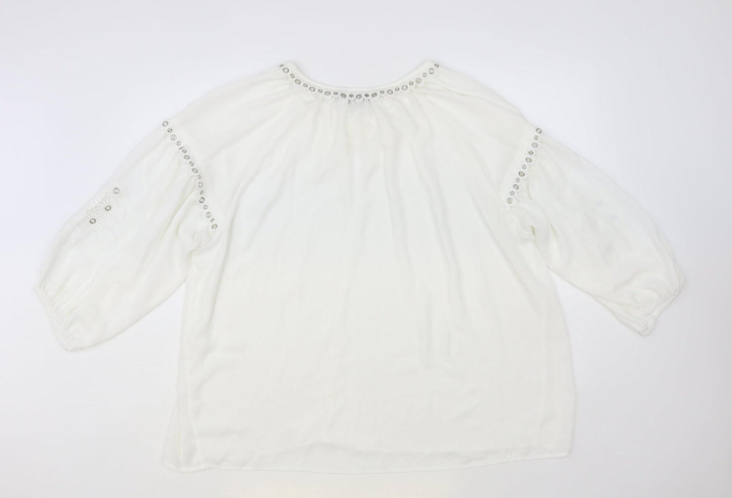 Envy Womens White Polyester Basic Blouse Size XL V-Neck - Embellished Neckline