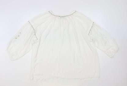 Preloved Envy Womens White Polyester Basic Blouse Size XL V-Neck - Embellished Neckline - Back