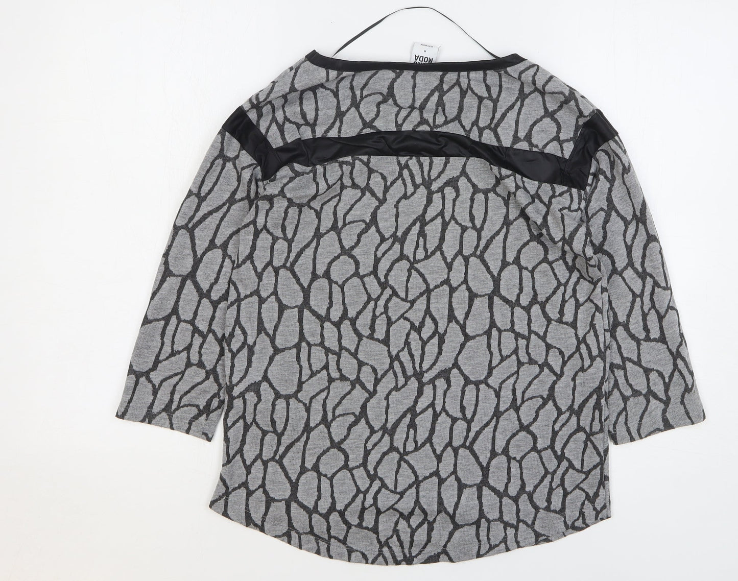 VERO MODA Womens Grey Round Neck Geometric Polyester Pullover Jumper Size M