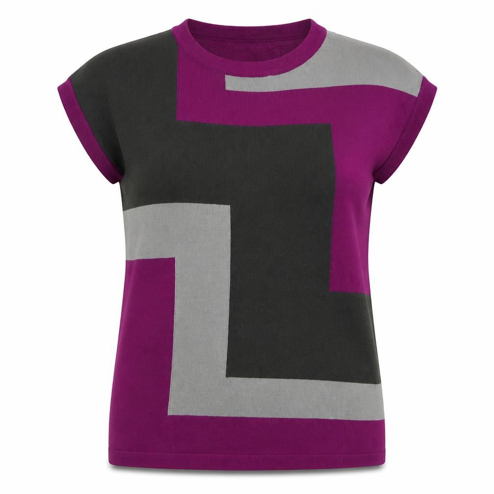 Alexara Womens Purple Round Neck Geometric Acrylic Pullover Jumper Size M