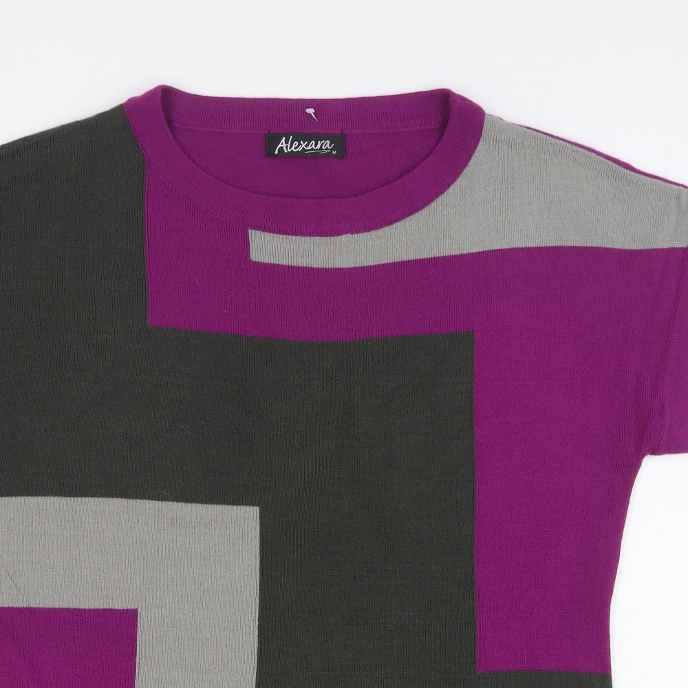Alexara Womens Purple Round Neck Geometric Acrylic Pullover Jumper Size M