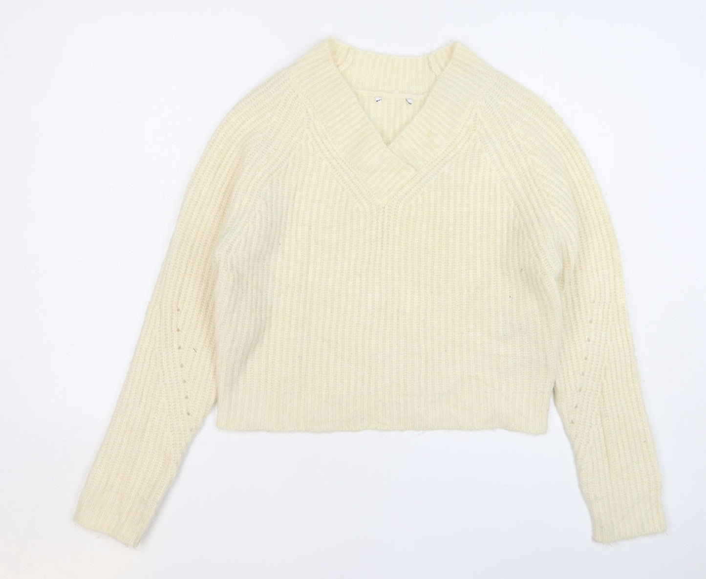 Warehouse Womens Beige V-Neck Acrylic Pullover Jumper Size 14