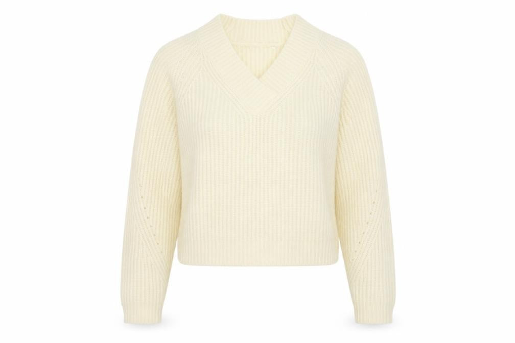 Warehouse Womens Beige V-Neck Acrylic Pullover Jumper Size 14