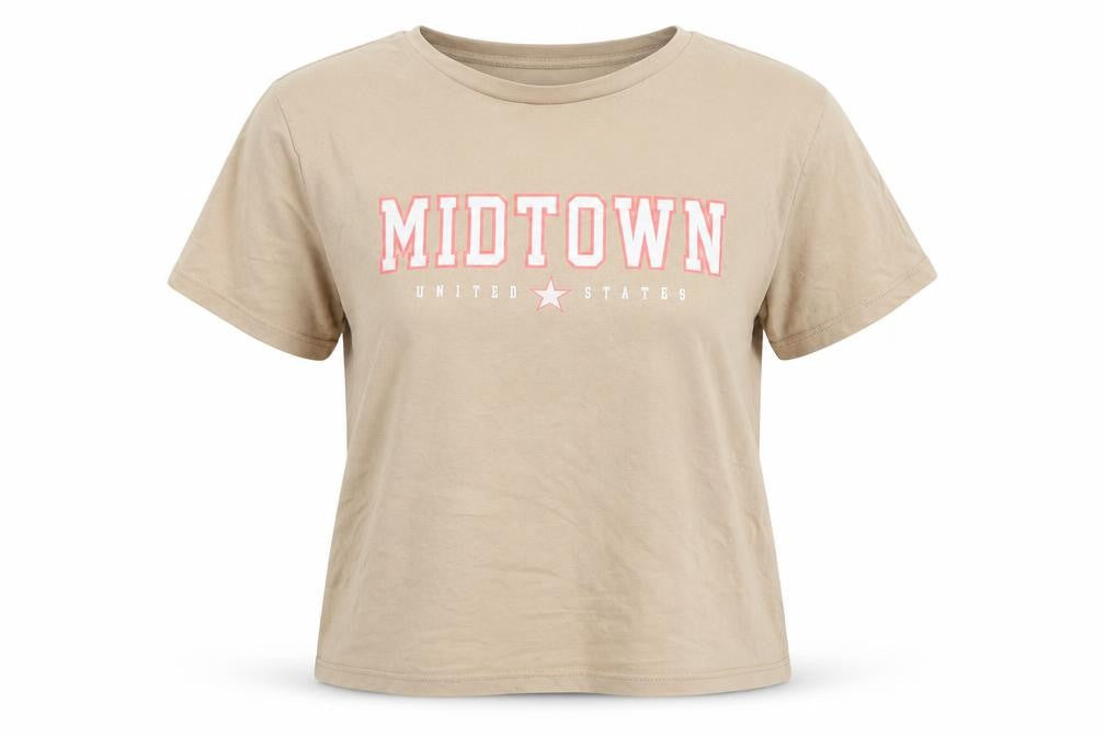 H&M Womens Beige Cotton Cropped T-Shirt Size M Round Neck - Midtown United States