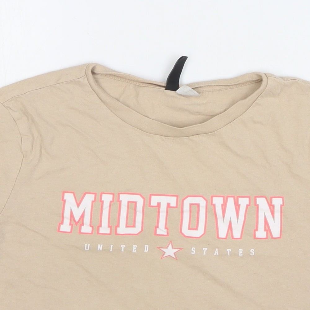 H&M Womens Beige Cotton Cropped T-Shirt Size M Round Neck - Midtown United States