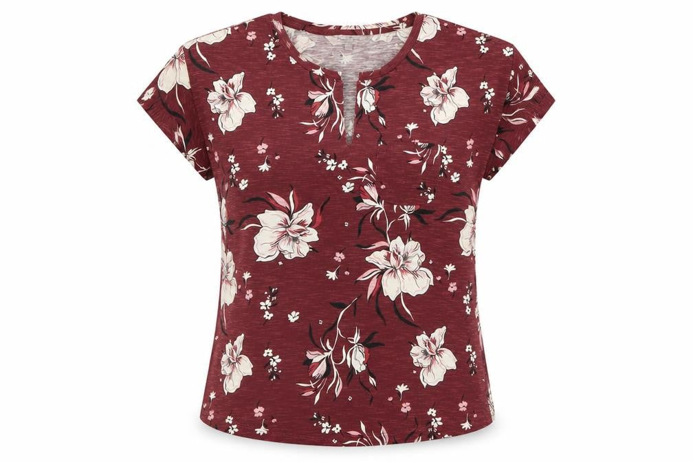 Part Two Womens Red Floral Cotton Basic Blouse Size XS V-Neck