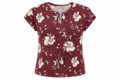 Part Two Womens Red Floral Cotton Basic Blouse Size XS V-Neck