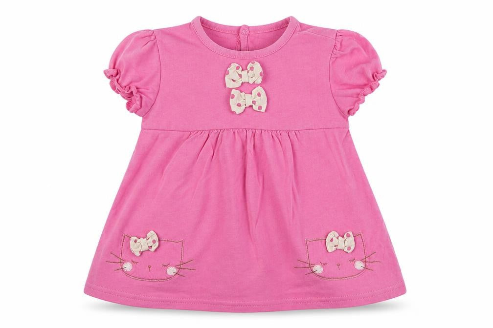 NEXT Girls Pink Geometric Cotton A-Line Size 3-6 Months Round Neck Button - Cat