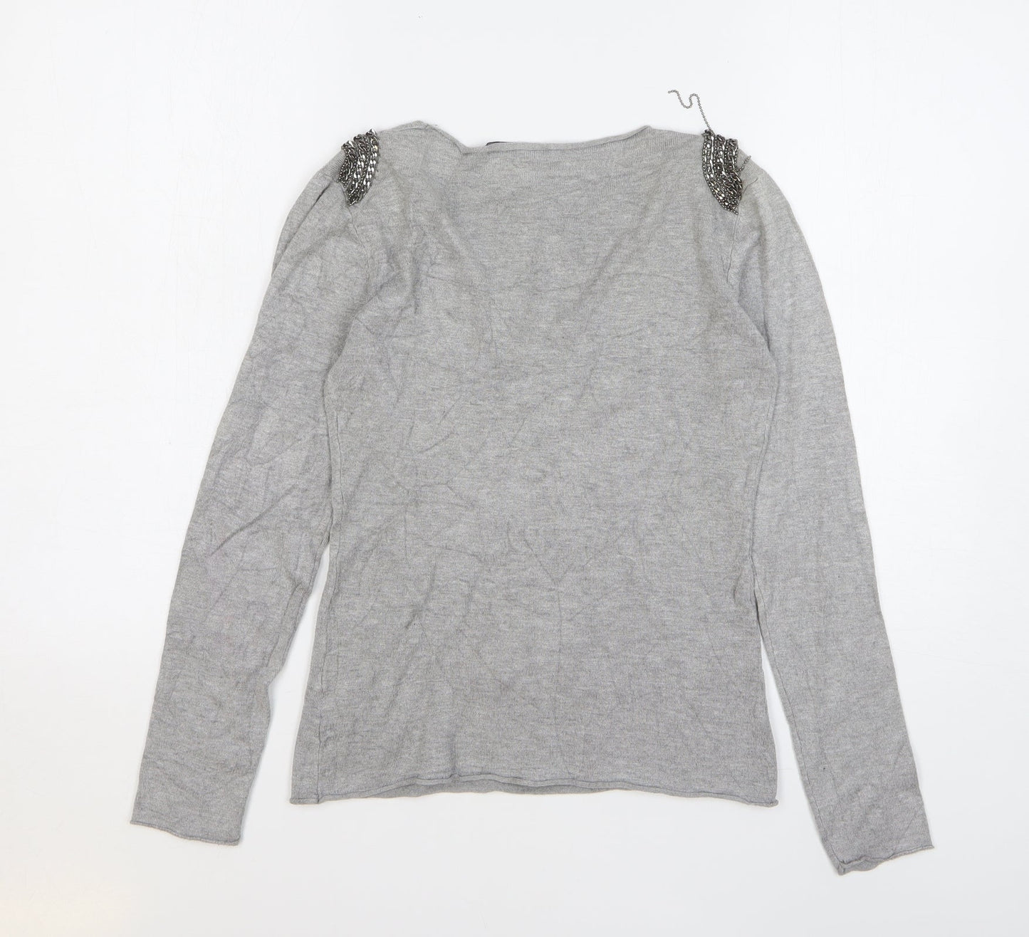 D.D. Style Womens Grey V-Neck Viscose Pullover Jumper Size L