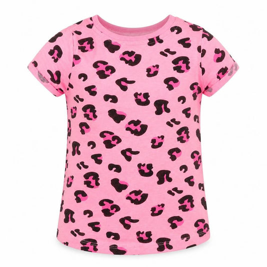 Saint Bernard Girls Pink Animal Print Polyester Basic T-Shirt Size 4 Years Round Neck - Cheetah Print