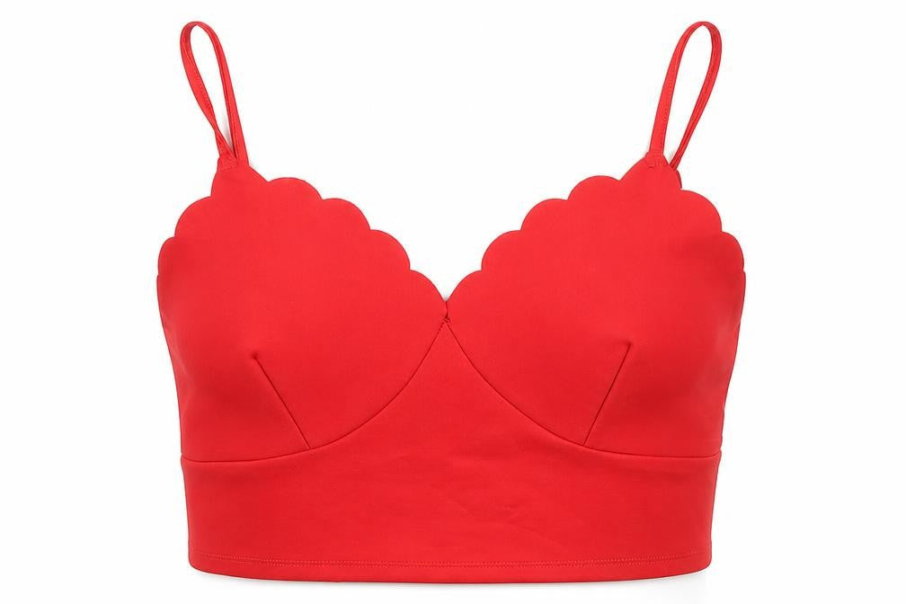 New Look Womens Red Polyester Cropped Tank Size 10 Sweetheart - Scalloped Edging