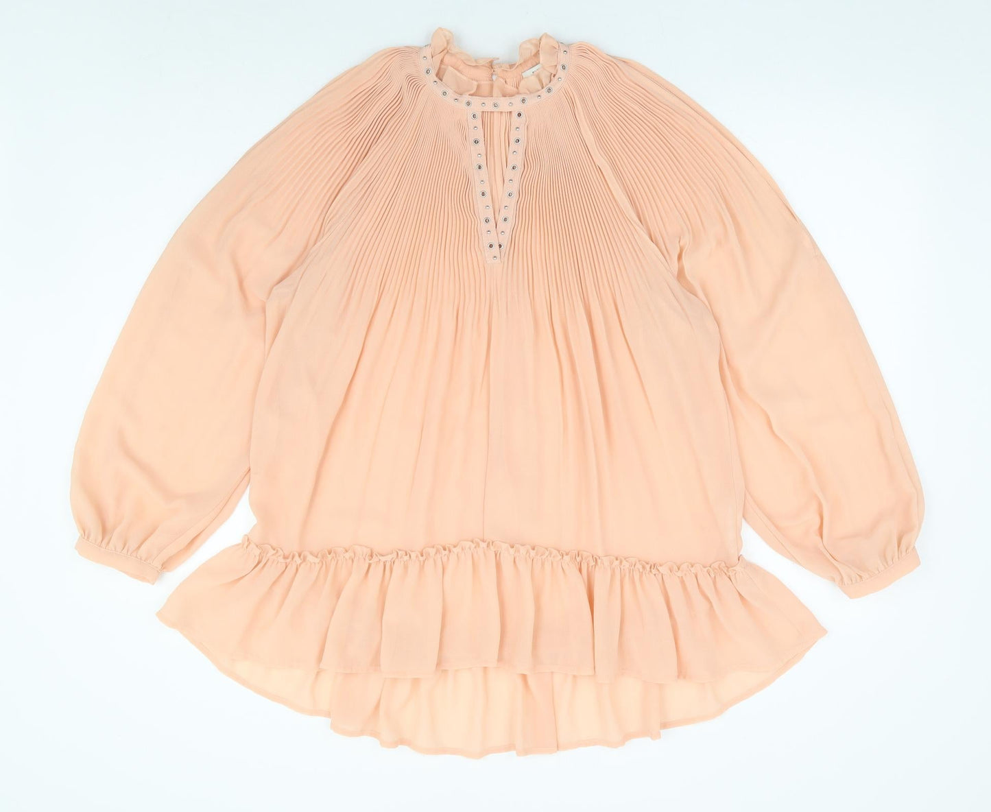 River Island Womens Orange Polyester A-Line Size 14 Crew Neck Button