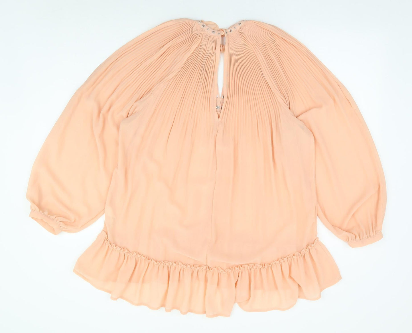 River Island Womens Orange Polyester A-Line Size 14 Crew Neck Button