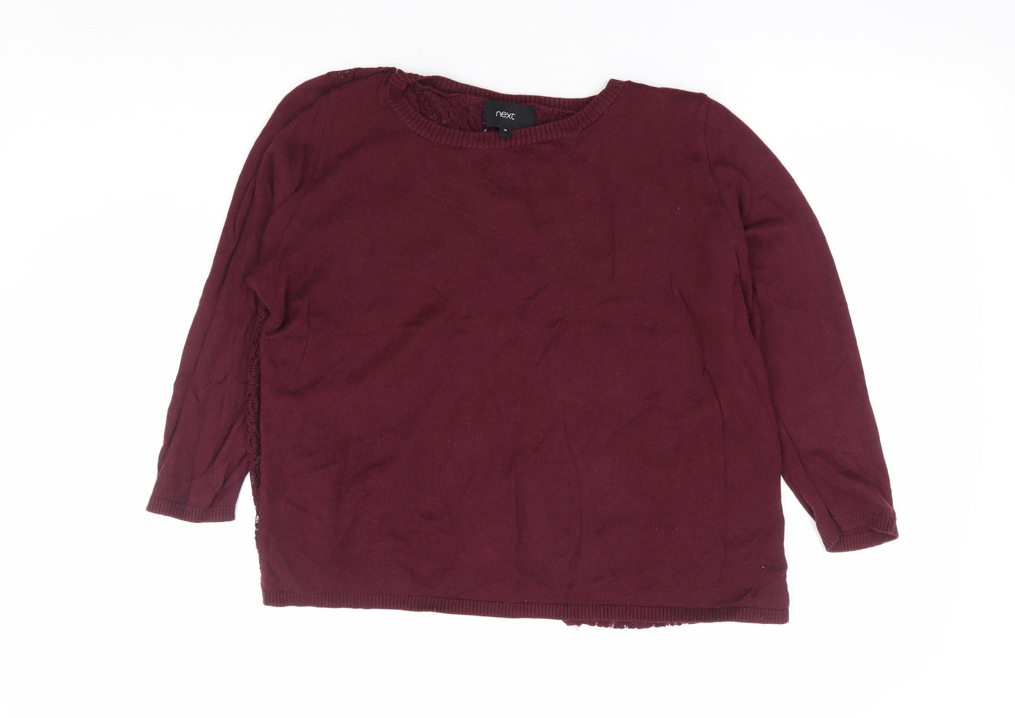 NEXT Womens Purple Round Neck Cotton Pullover Jumper Size 16 - Lace Open Back Detail