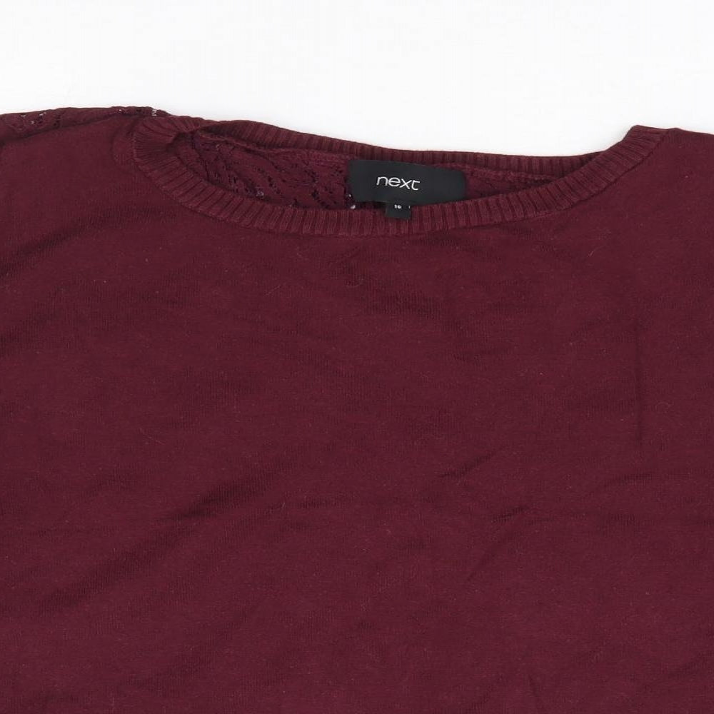 NEXT Womens Purple Round Neck Cotton Pullover Jumper Size 16 - Lace Open Back Detail