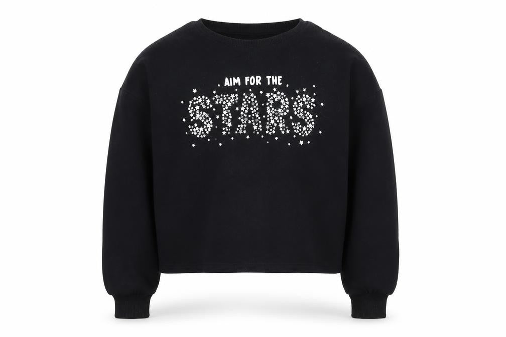 Dunnes Stores Girls Black Cotton Pullover Hoodie Size 10-11 Years Pullover - Aim for the stars