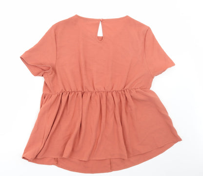 SHEIN Womens Orange Polyester Basic Blouse Size L Round Neck