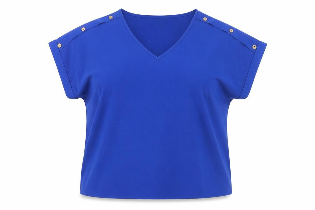 SheIn Womens Blue Polyester Basic Blouse Size L V-Neck