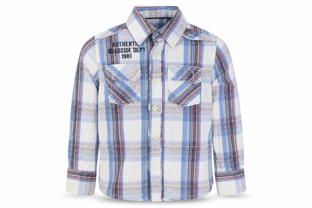 Dunnes Stores Boys Blue Plaid 100% Cotton Basic Button-Up Size 4 Years Collared Button