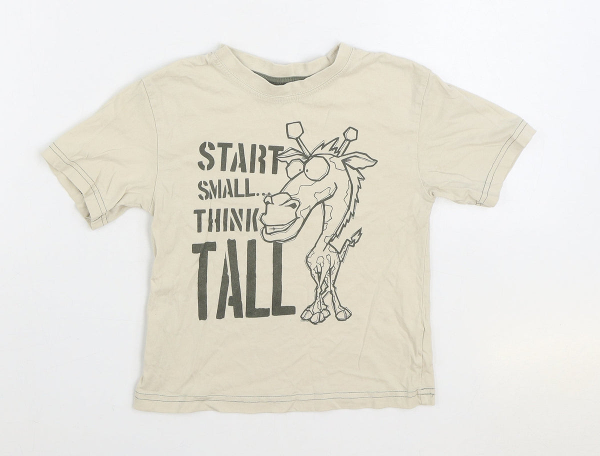 Rebel Boys Beige 100% Cotton Basic T-Shirt Size 4-5 Years Round Neck Pullover - Giraffe Slogan