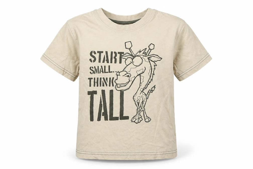 Rebel Boys Beige 100% Cotton Basic T-Shirt Size 4-5 Years Round Neck Pullover - Giraffe Slogan