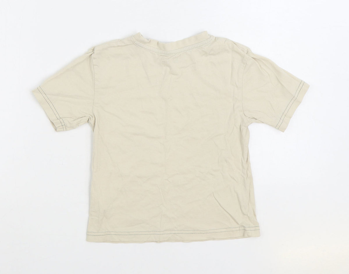 Rebel Boys Beige 100% Cotton Basic T-Shirt Size 4-5 Years Round Neck Pullover - Giraffe Slogan