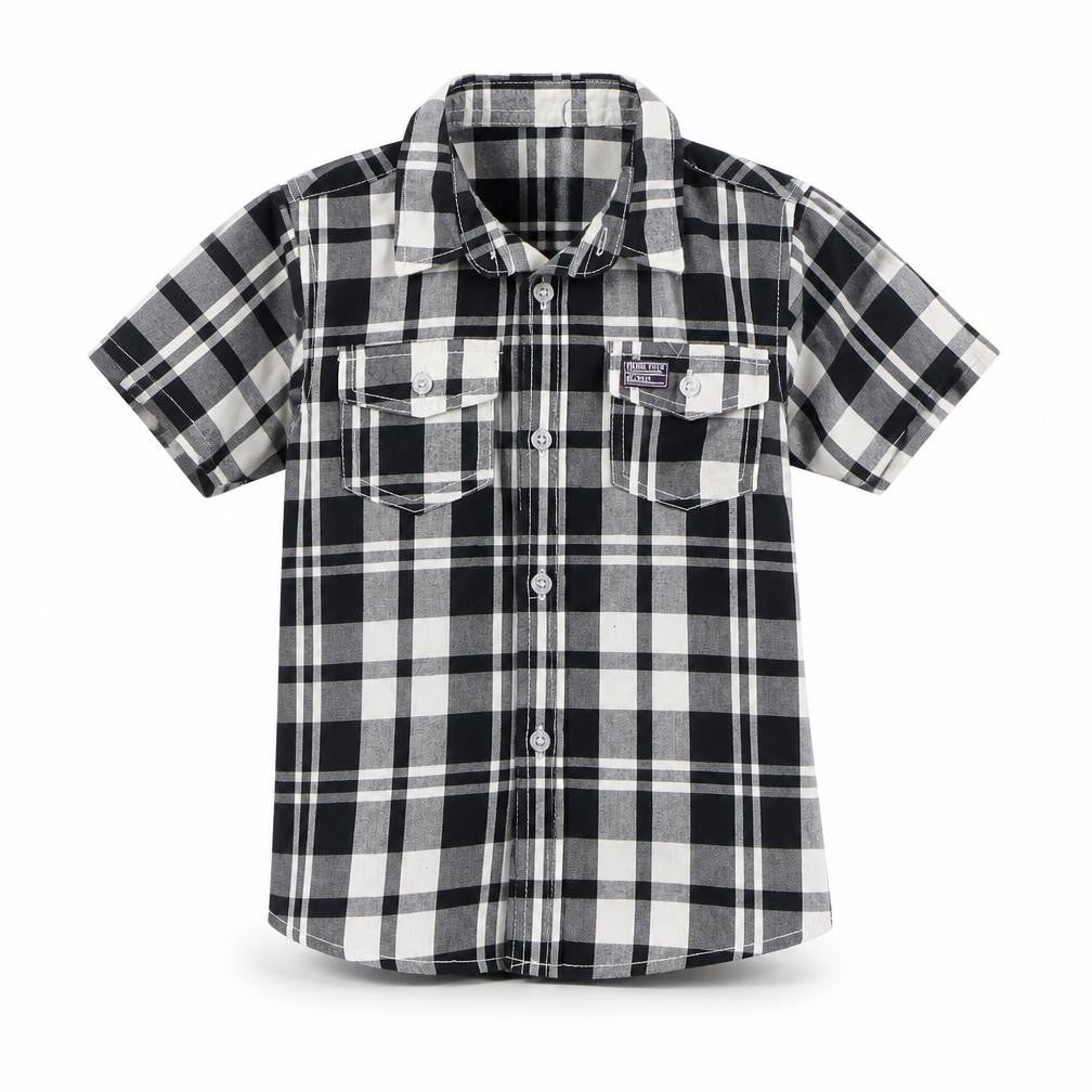Rebel Boys Black Plaid 100% Cotton Basic Button-Up Size 4-5 Years Collared Button