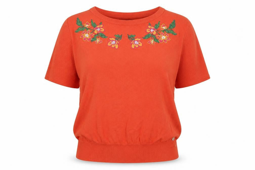 Rant & Rave Womens Orange Round Neck Floral Viscose Pullover Jumper Size L