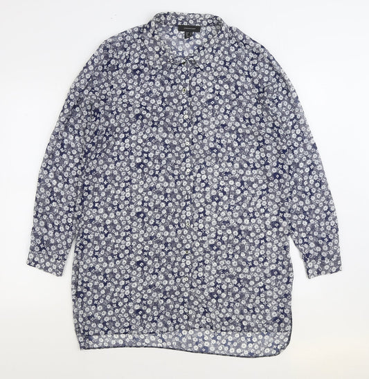 Atmosphere Womens Blue Floral Polyester Basic Button-Up Size 14 Collared