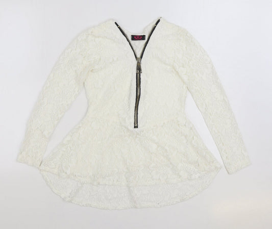 V London Womens White Polyester Basic Blouse Size S V-Neck