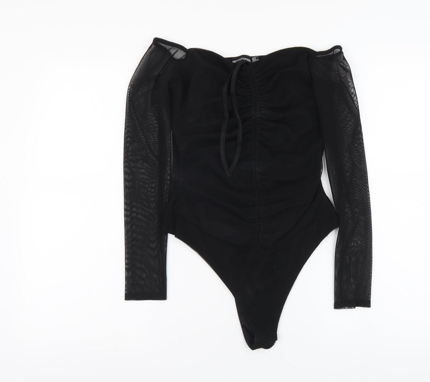 PRETTYLITTLETHING Womens Black Polyester Bodysuit One-Piece Size 12 Snap