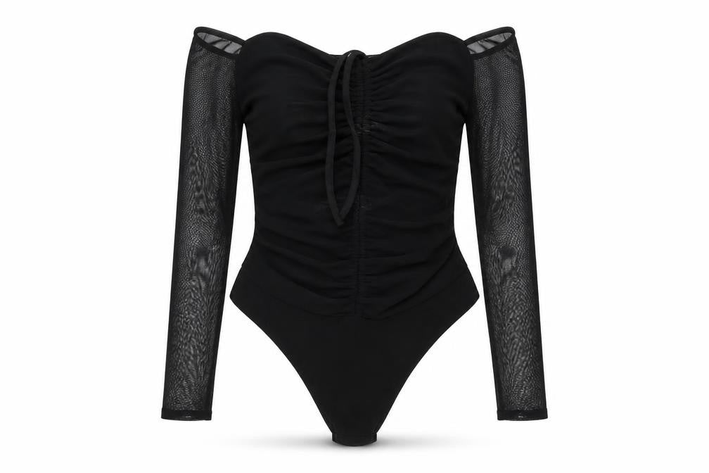 PRETTYLITTLETHING Womens Black Polyester Bodysuit One-Piece Size 12 Snap