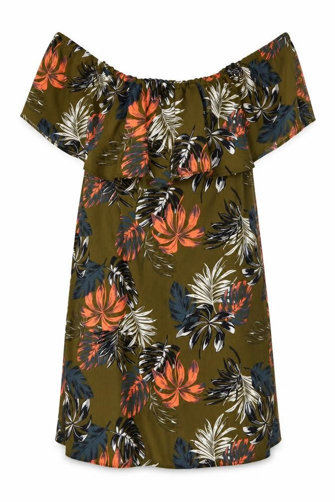 Peacocks Womens Green Floral Polyester A-Line Size 8 Square Neck Pullover