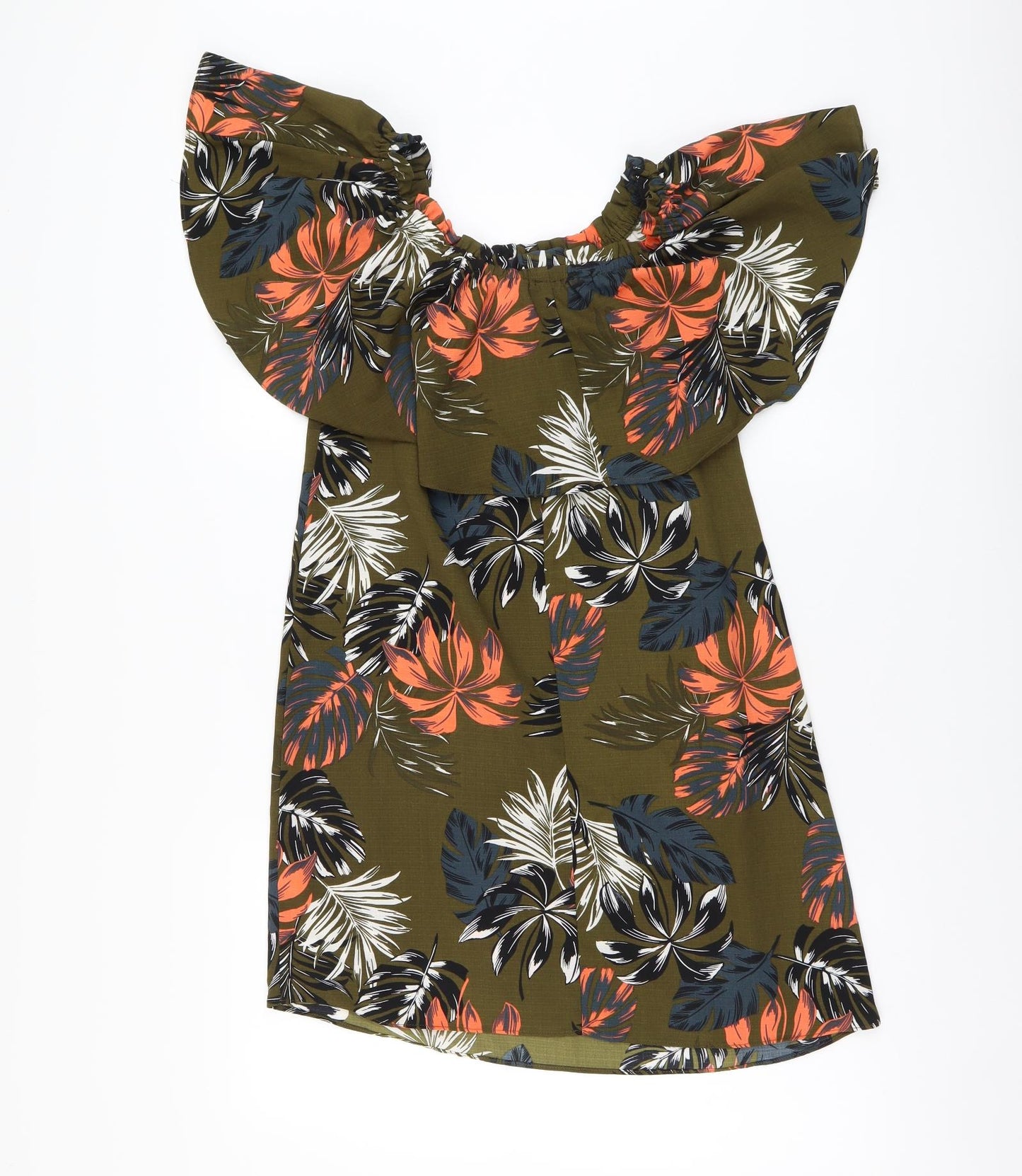 Peacocks Womens Green Floral Polyester A-Line Size 8 Square Neck Pullover