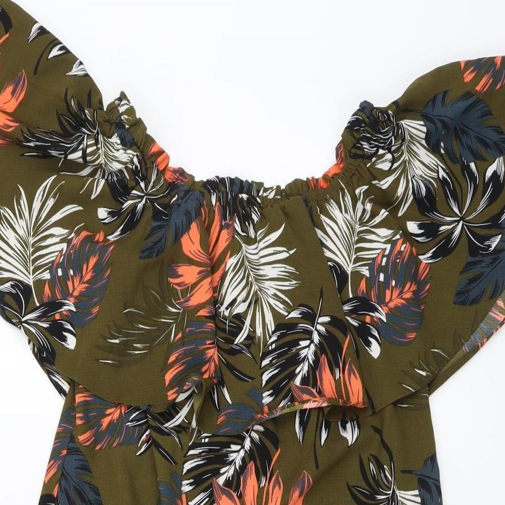 Peacocks Womens Green Floral Polyester A-Line Size 8 Square Neck Pullover