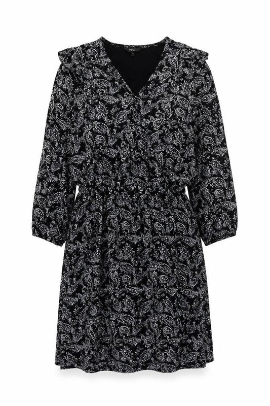 Next Womens Black Paisley Viscose A-Line Size 10 V-Neck Pullover