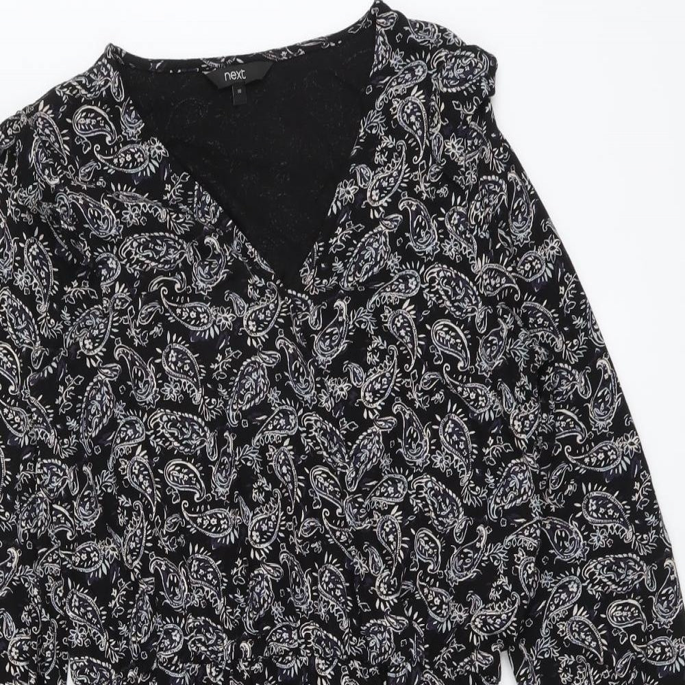 NEXT Womens Black Paisley Viscose A-Line Size 10 V-Neck Pullover