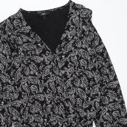 Next Womens Black Paisley Viscose A-Line Size 10 V-Neck Pullover