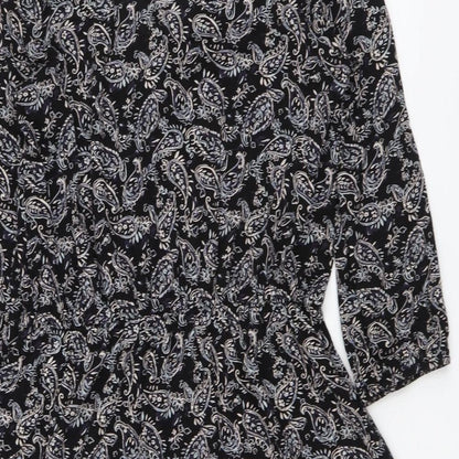 Next Womens Black Paisley Viscose A-Line Size 10 V-Neck Pullover